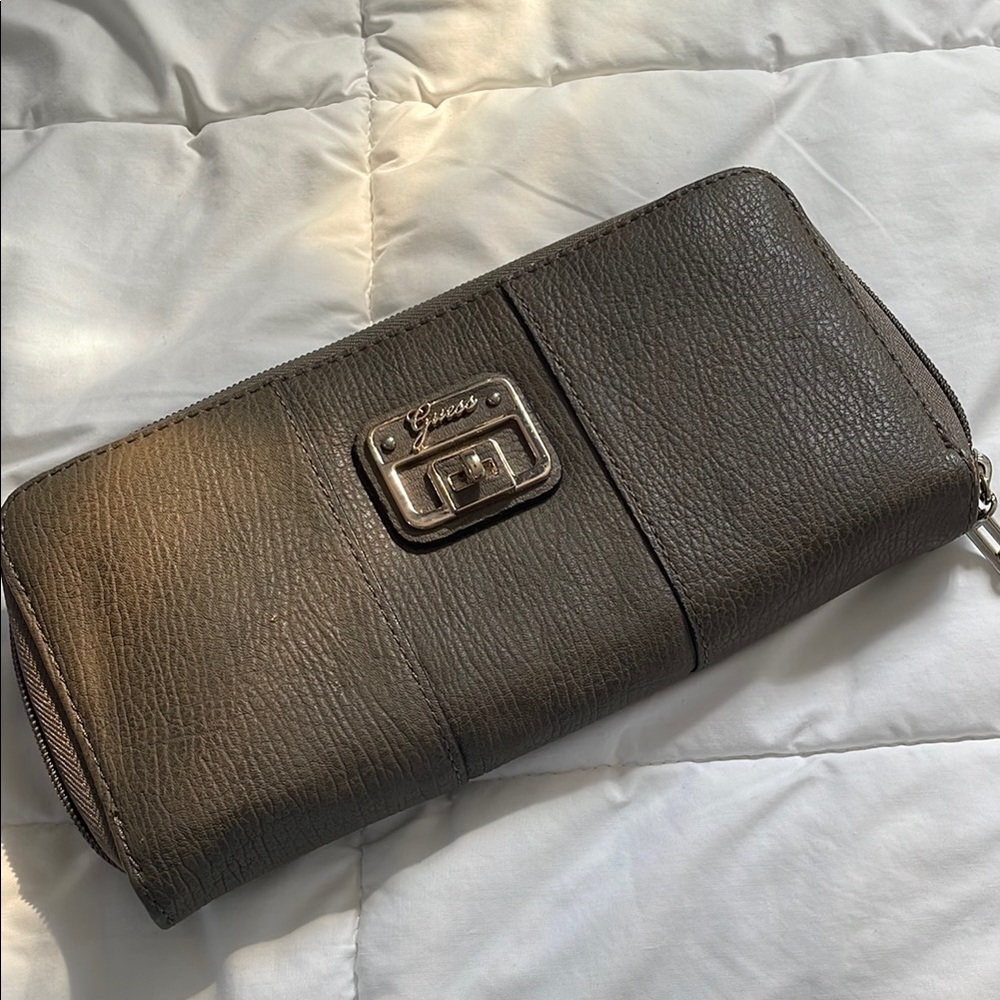 Guess Brown Faux Leather Vintage Wallet with Strap